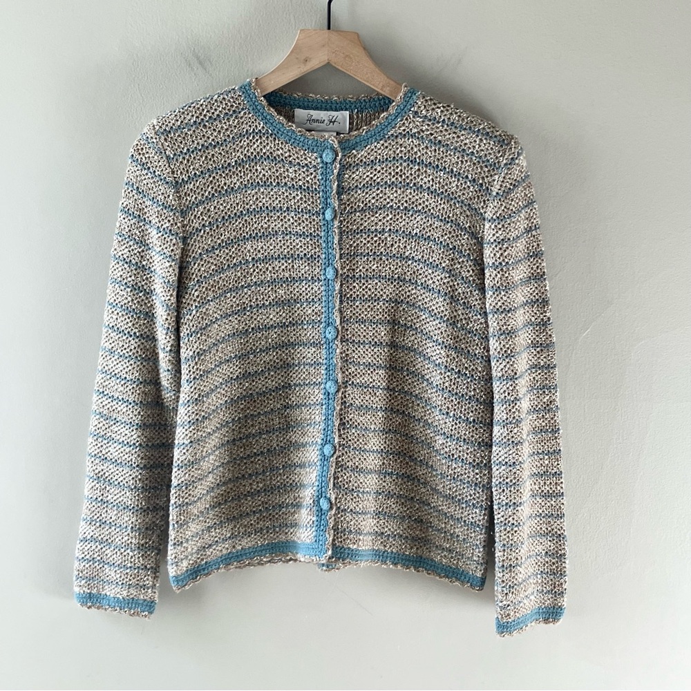VINTAGE 80s Striped Knit Cardigan Sweater